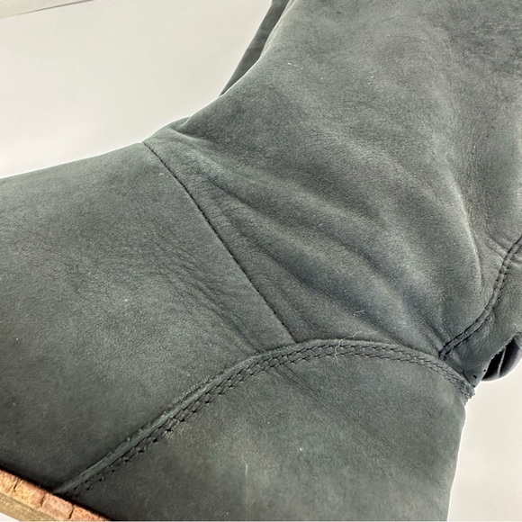 UGG CARY Putty Nubuck Leather Back Corset BOW Boots Mod Calf Block Heel 8.5 Wom - Picture 10 of 15